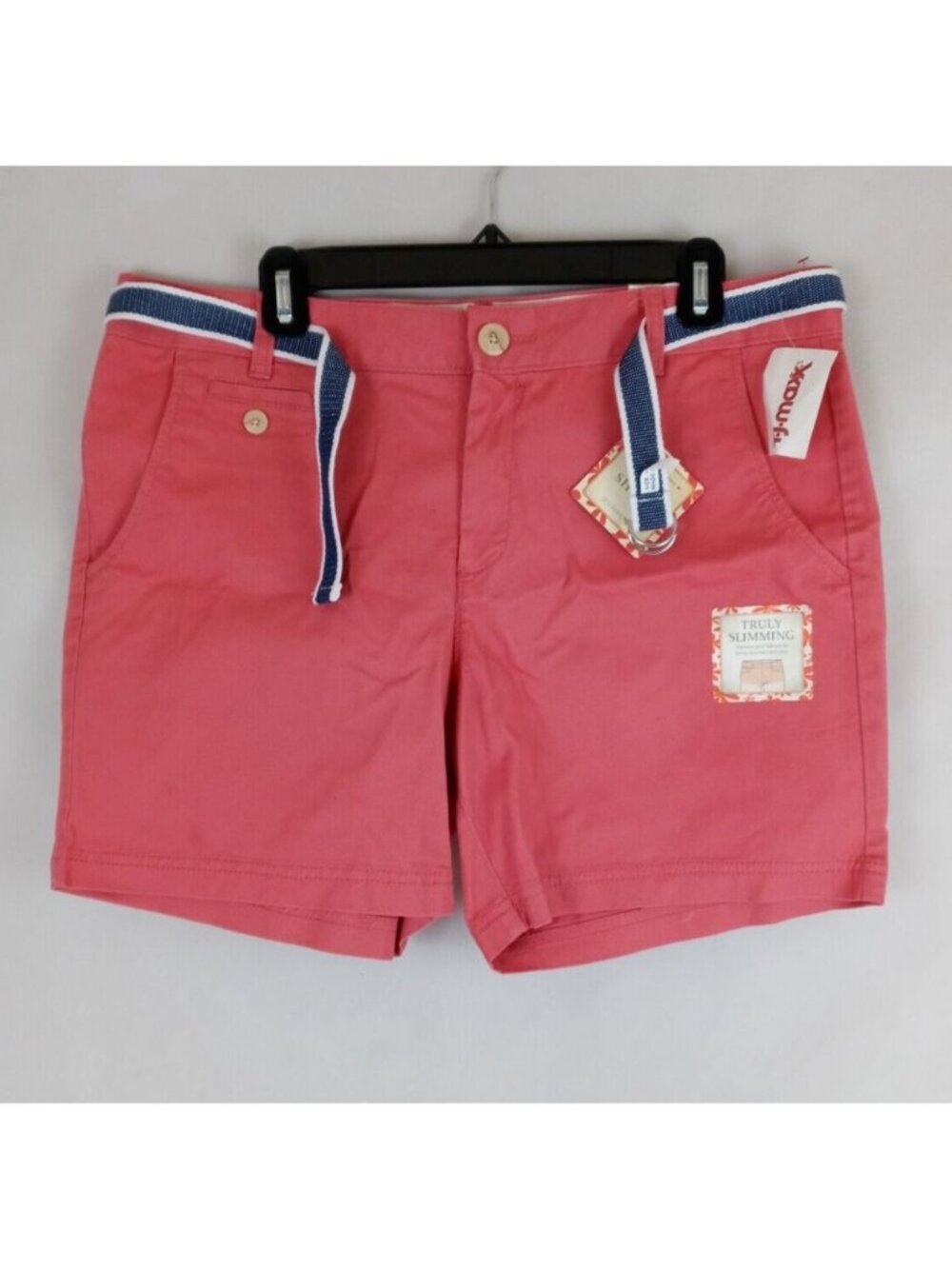 NWT Dockers Truly Slimming Soft Short Women's Salmon Pink Shorts With Belt 14